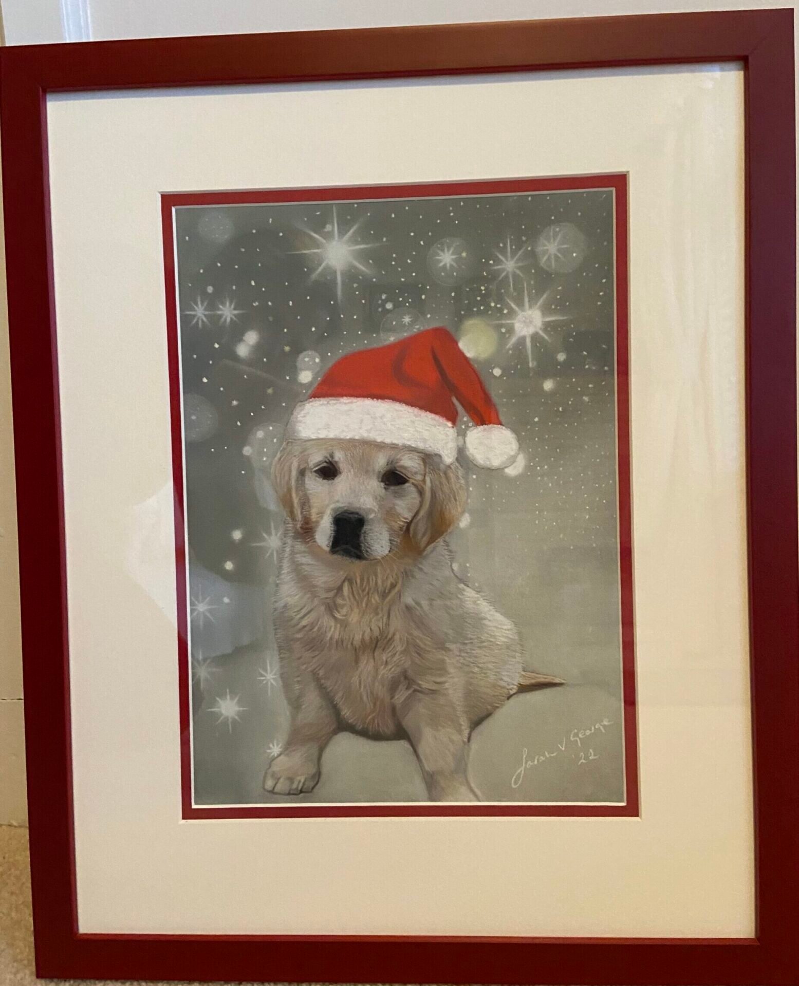 Golden retriever Christmas puppy portrait