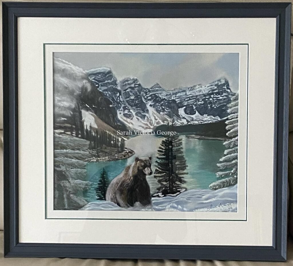 Snowy mountain landscape art